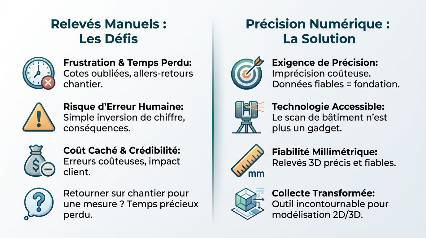 Comparaison entre les défis des relevés manuels et la précision des solutions numériques pour architectes