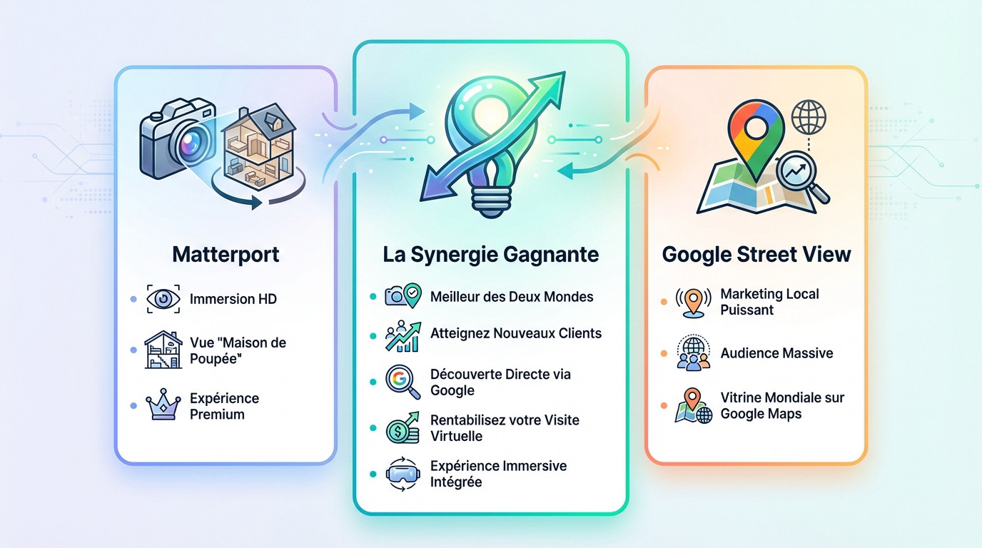Intégration d'une visite virtuelle Matterport dans l'interface Google Street View