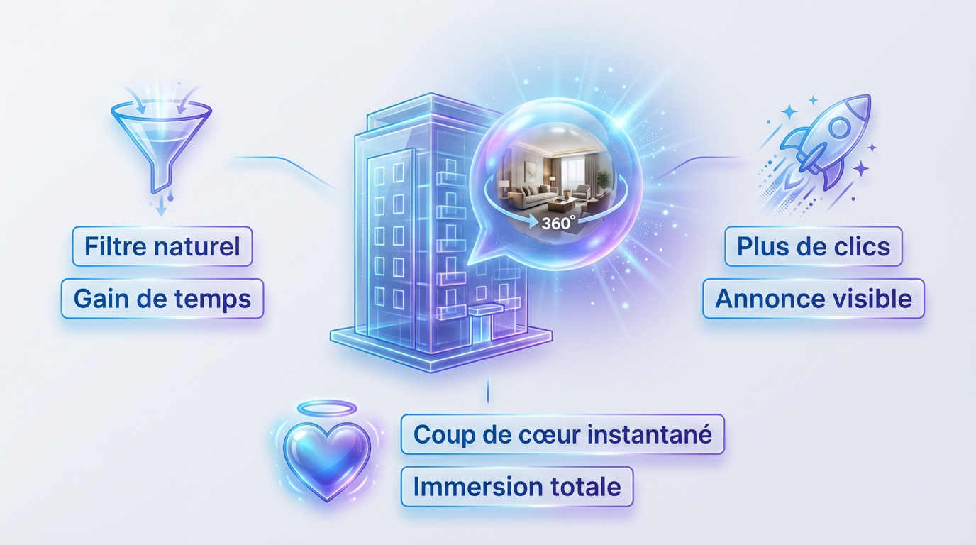 Acheteur utilisant une visite virtuelle immersive pour un appartement