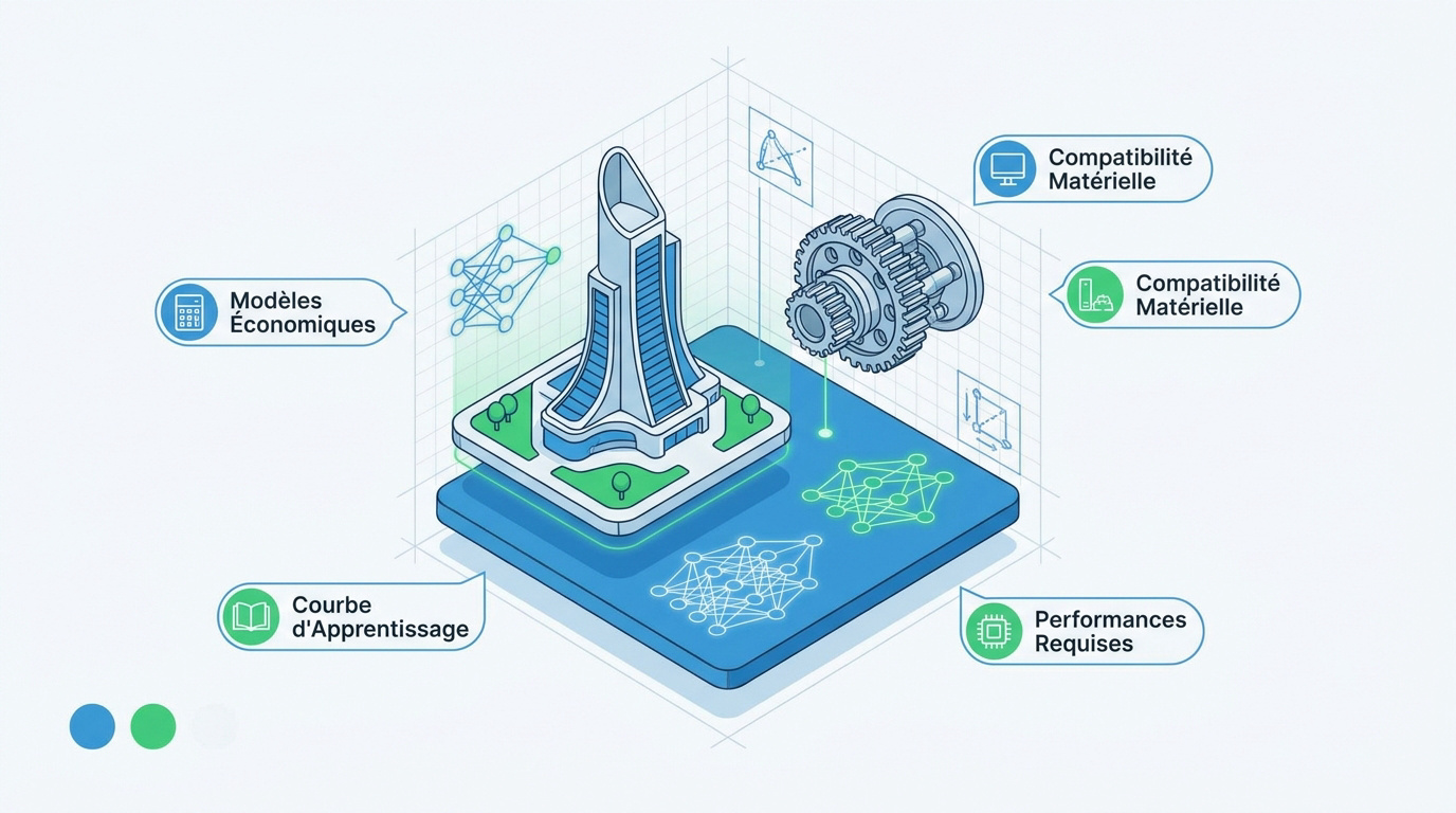 Critères de sélection des logiciels 3D pour l'année 2026 incluant performance et budget
