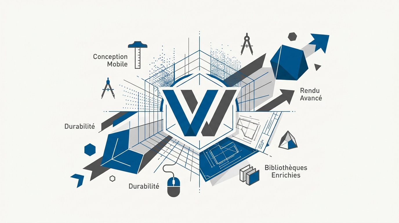 Interface logicielle Vectorworks 2026 montrant les innovations technologiques et l'intégration BIM