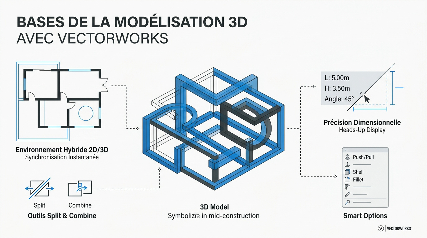 Interface de modélisation 3D hybride sur Vectorworks Fundamentals