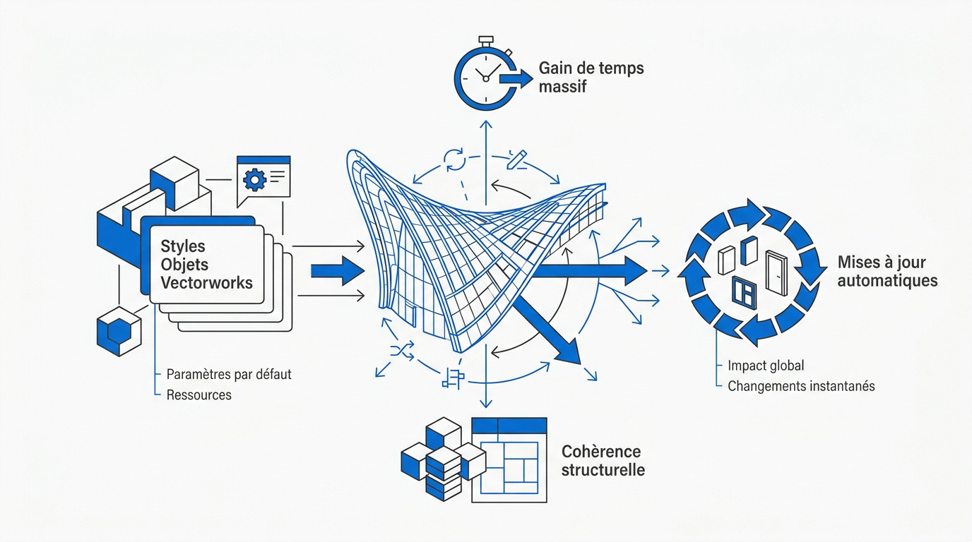 Infographie sur la synchronisation des styles Vectorworks