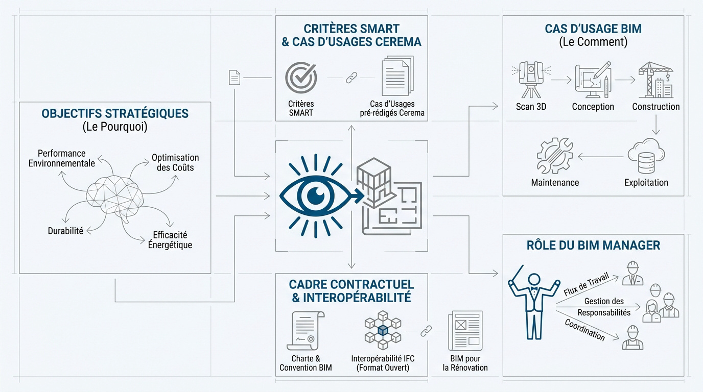 Schéma conceptuel des objectifs stratégiques et cas d'usage BIM